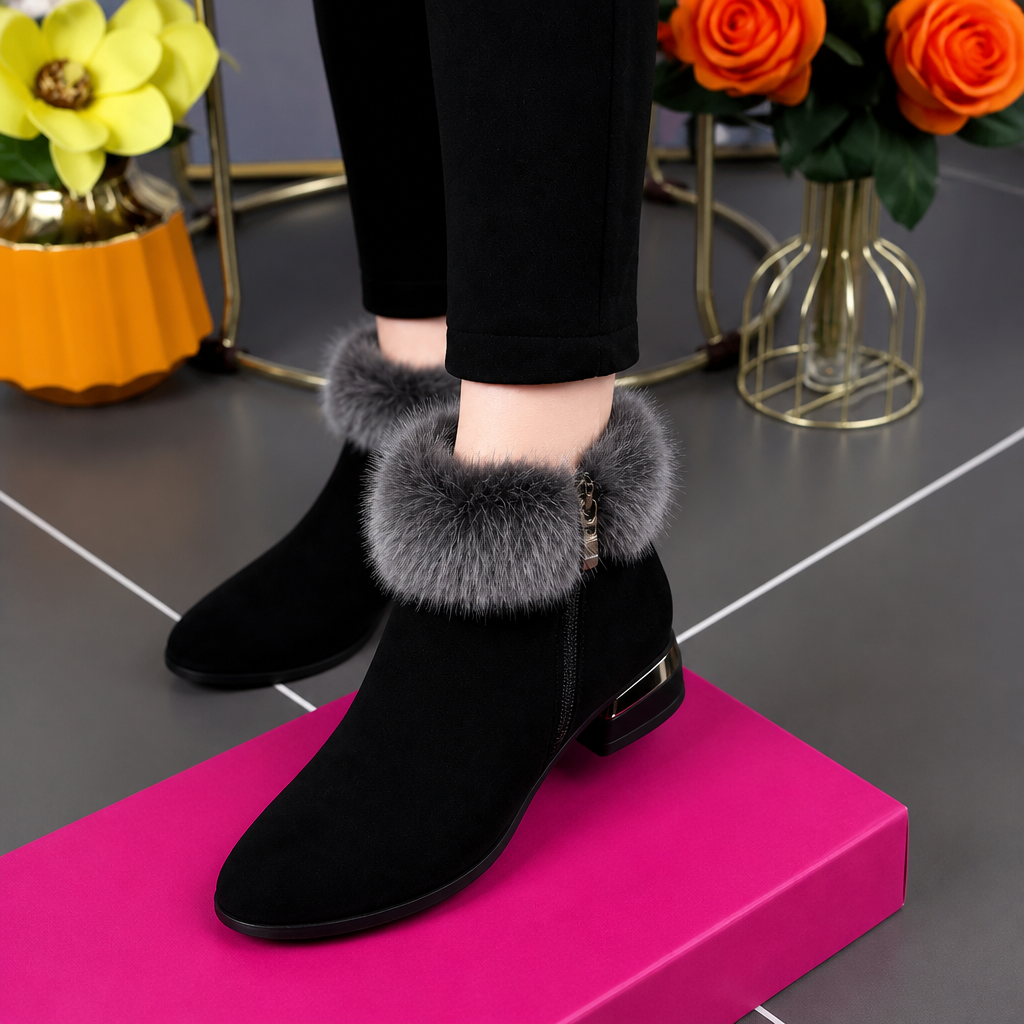 Veloura – Plush Cuff Synthetic Leather Ankle Boots