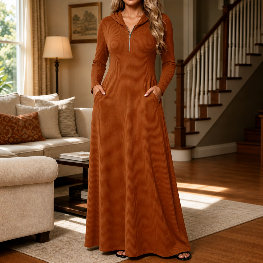 Hoodella – Ribbed Hooded Maxi Dress