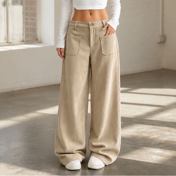 Cordelle – High-Waisted Stretch Corduroy Wide-Leg Trousers
