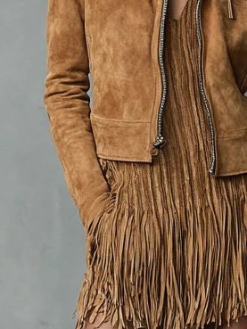 Vasilisa | Suede Cropped Jacket with Lapel Collar for Women