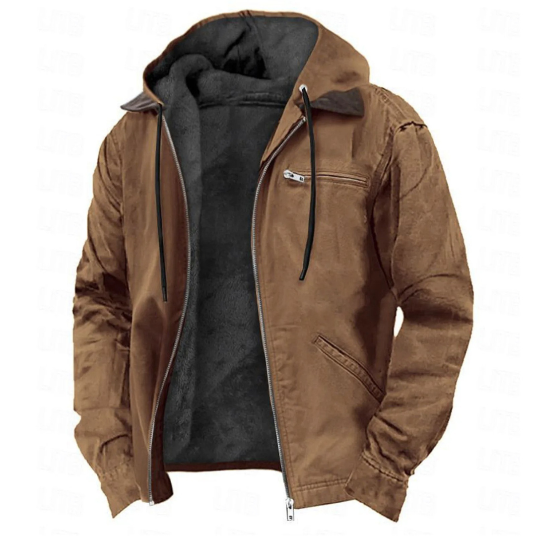Men's Hooded Winter Jacket, Zip Front, Long Sleeves