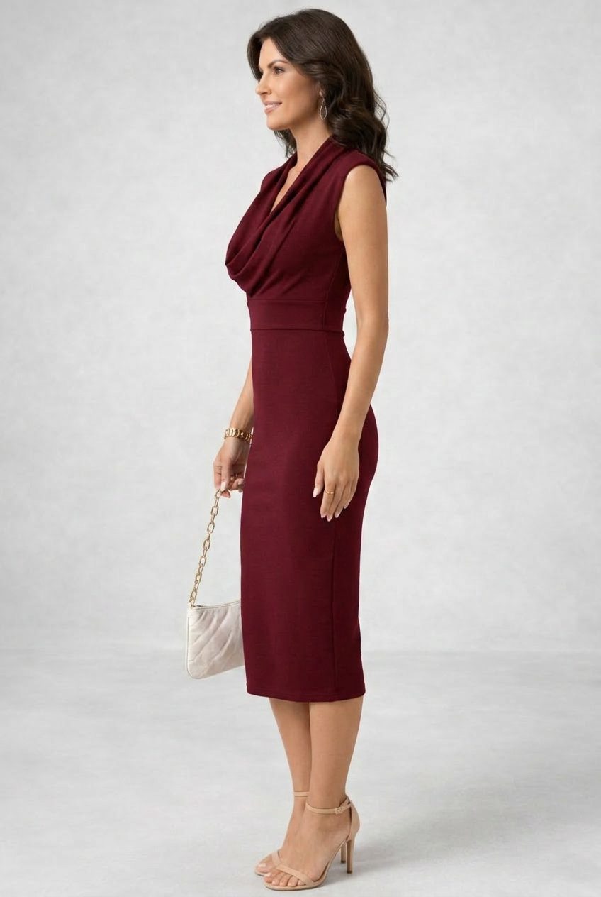 Vevina | Sleeveless Midi Dress with Cowl Neck for Women