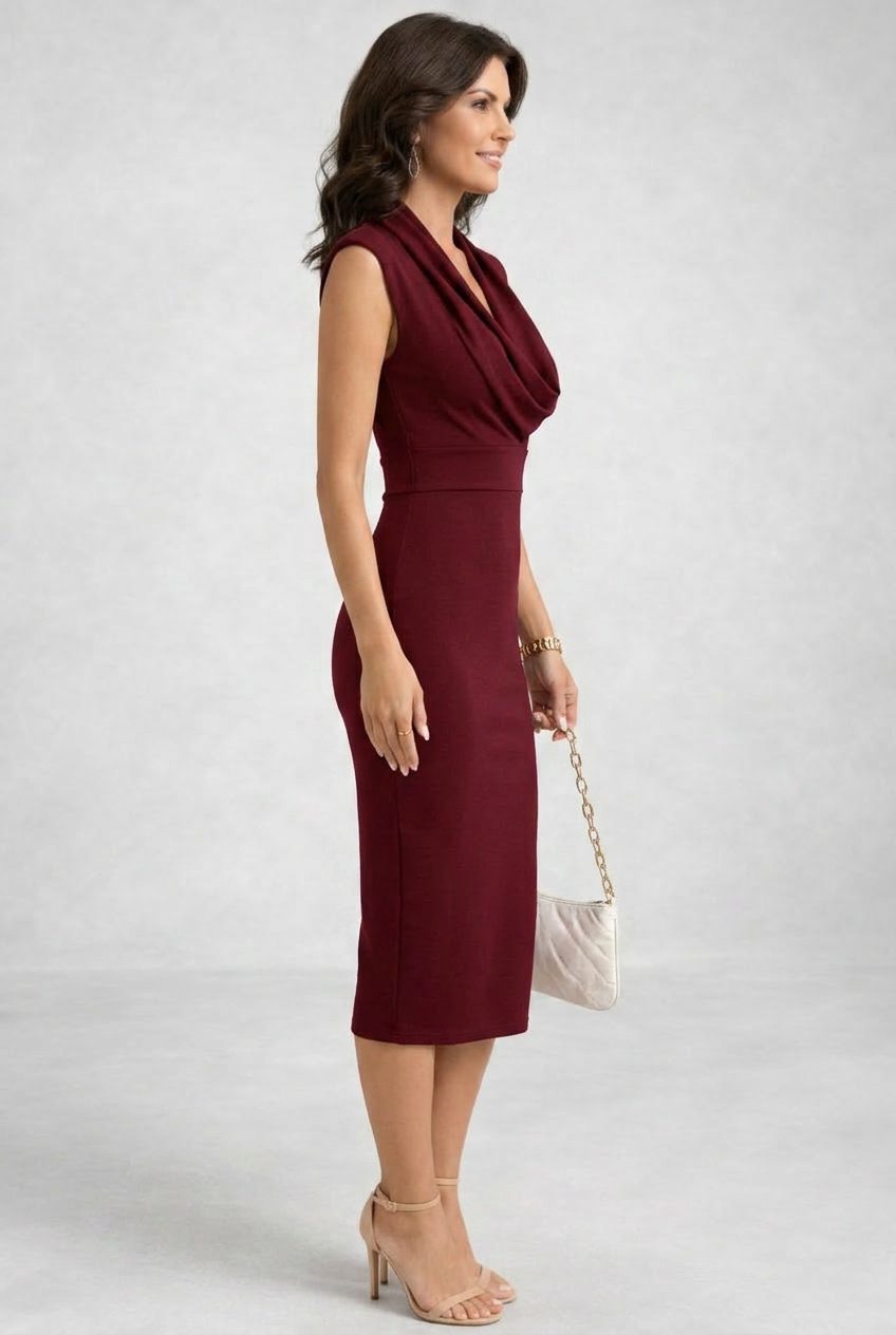 Vevina | Sleeveless Midi Dress with Cowl Neck for Women