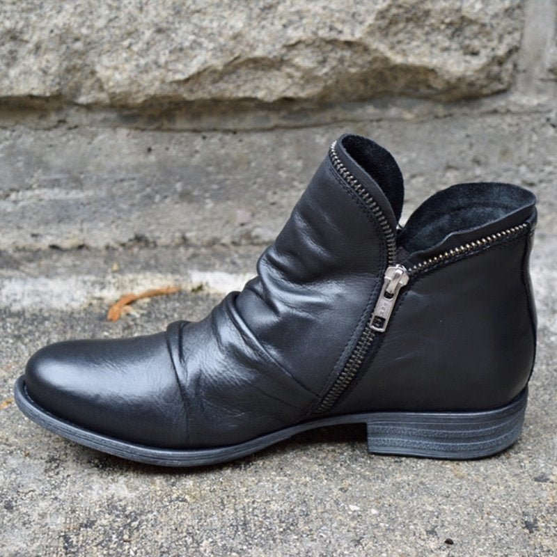 Women's Ankle Boots, Side Zip, Ruched Upper, Low Heel