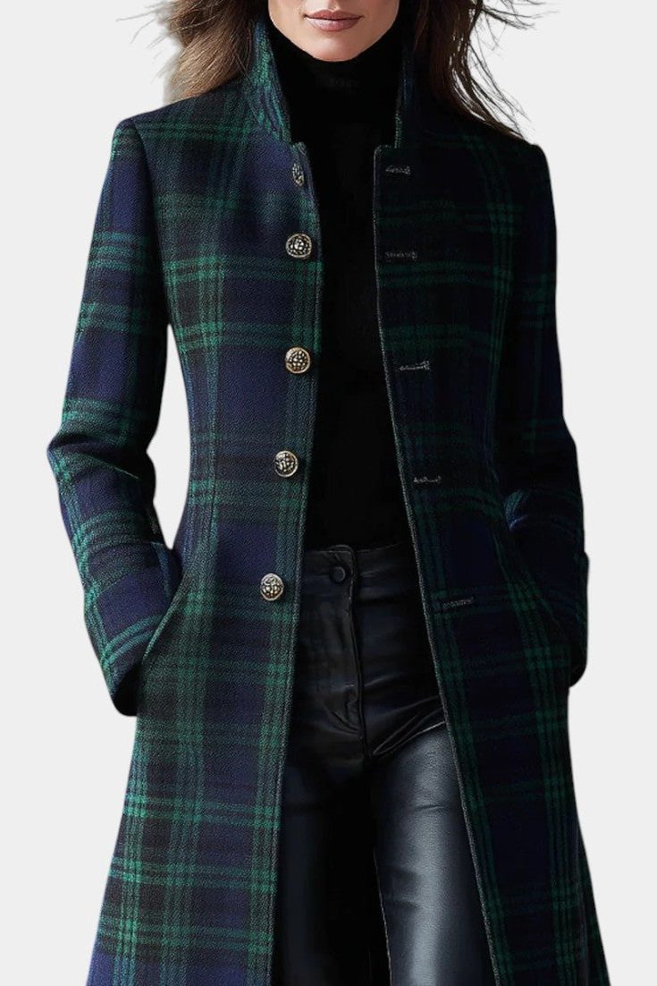 Vienne | Wool Long Winter Coat with Button-Down for Women