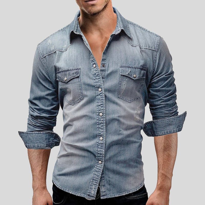 Vintage Denim Button-Down Shirt for Men