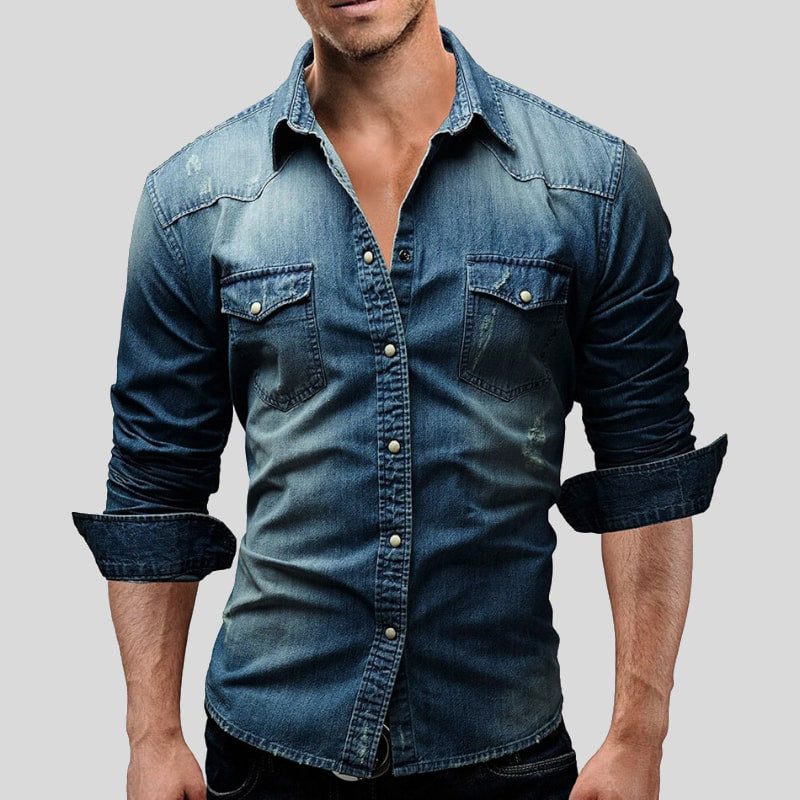 Vintage Denim Button-Down Shirt for Men