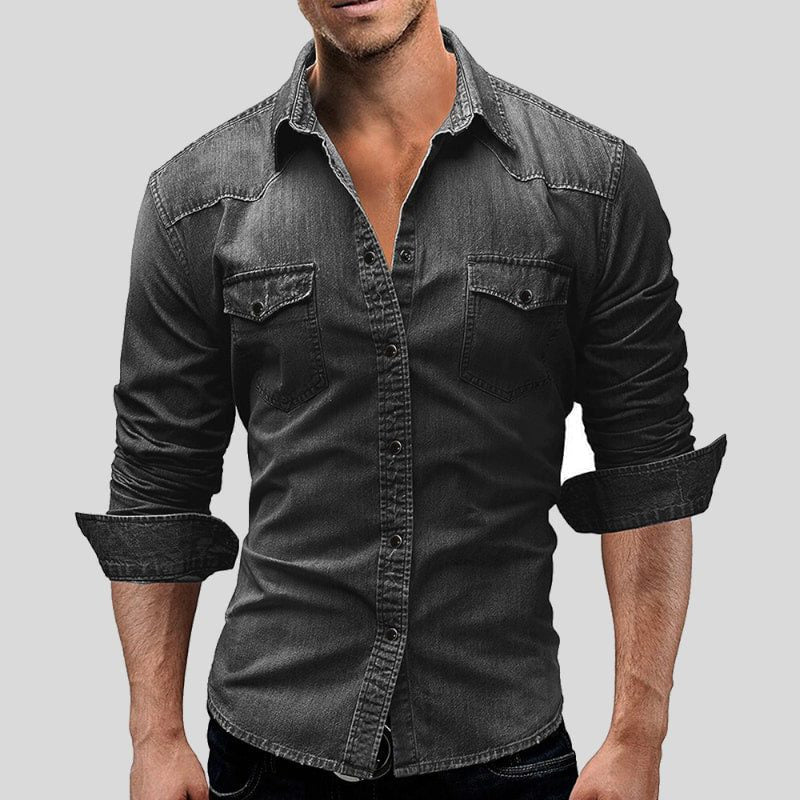 Vintage Denim Button-Down Shirt for Men