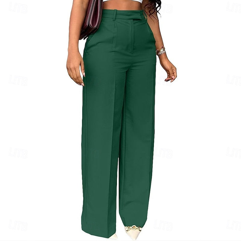 Women's High-Waist Straight Leg Trousers with Pockets