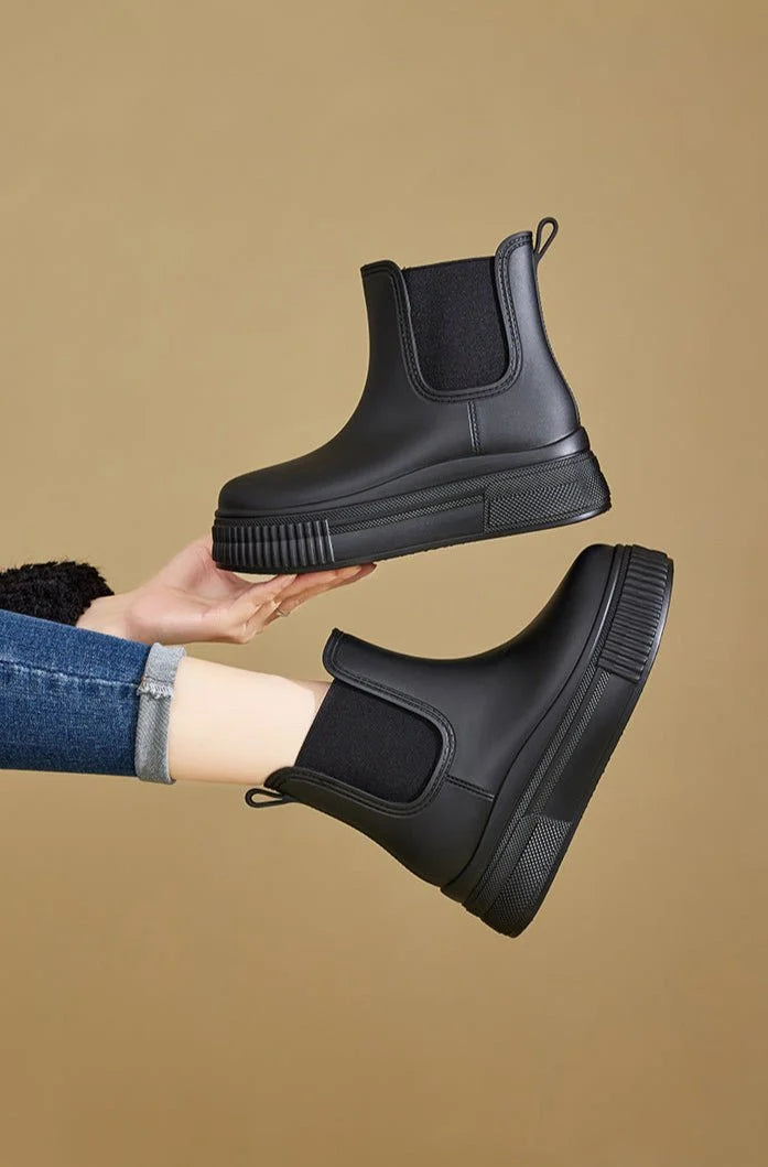 Waterproof boots women's chelsea platform rain ankle