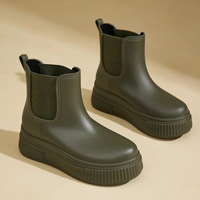 Waterproof boots women's chelsea platform rain ankle