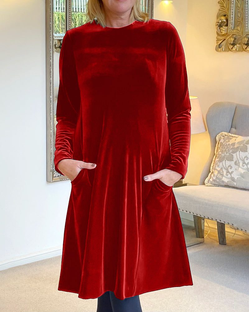 Waverly | Velvet A-Line Midi Dress with Pockets for Women