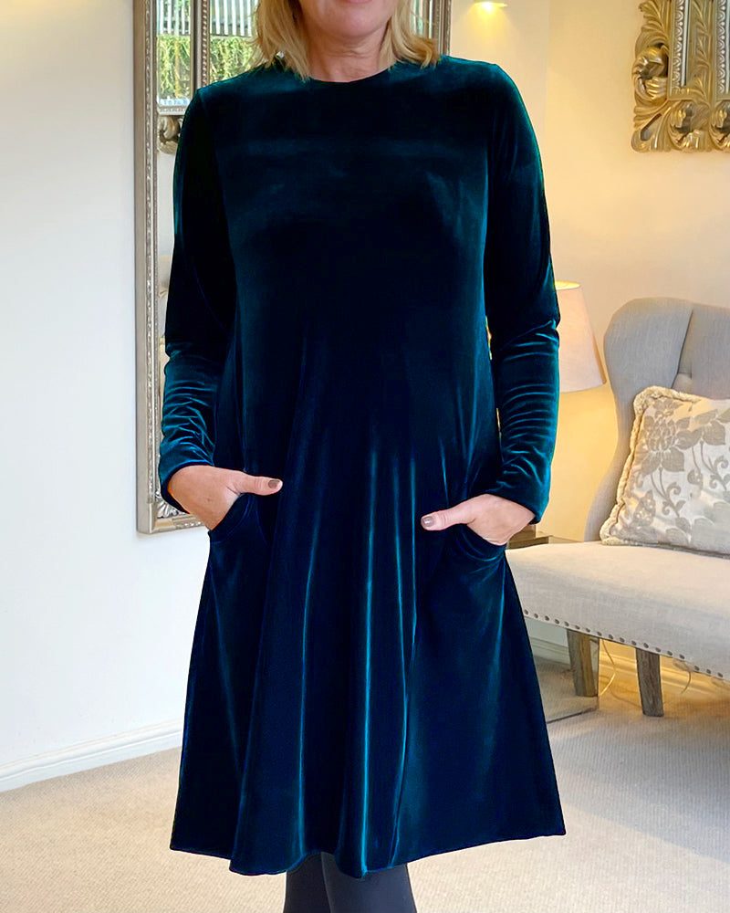 Waverly | Velvet A-Line Midi Dress with Pockets for Women