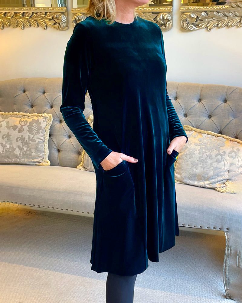 Waverly | Velvet A-Line Midi Dress with Pockets for Women