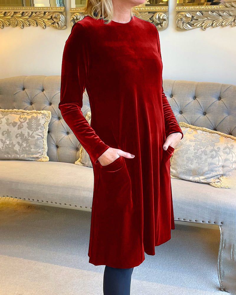 Waverly | Velvet A-Line Midi Dress with Pockets for Women