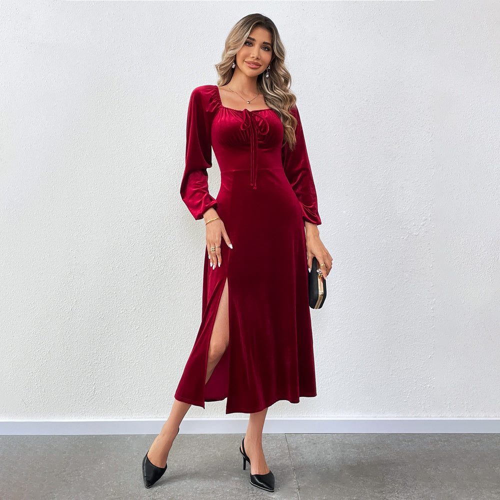 Wendy | Velvet Midi Dress with Tie-Front Bustier for Women