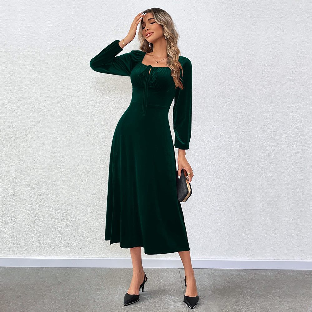 Wendy | Velvet Midi Dress with Tie-Front Bustier for Women