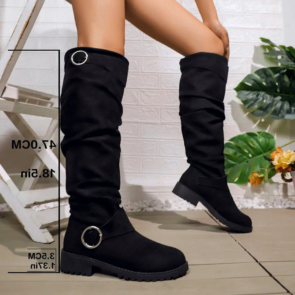 Wesley | Knee High Slouchy Boots with Buckle Details for Women