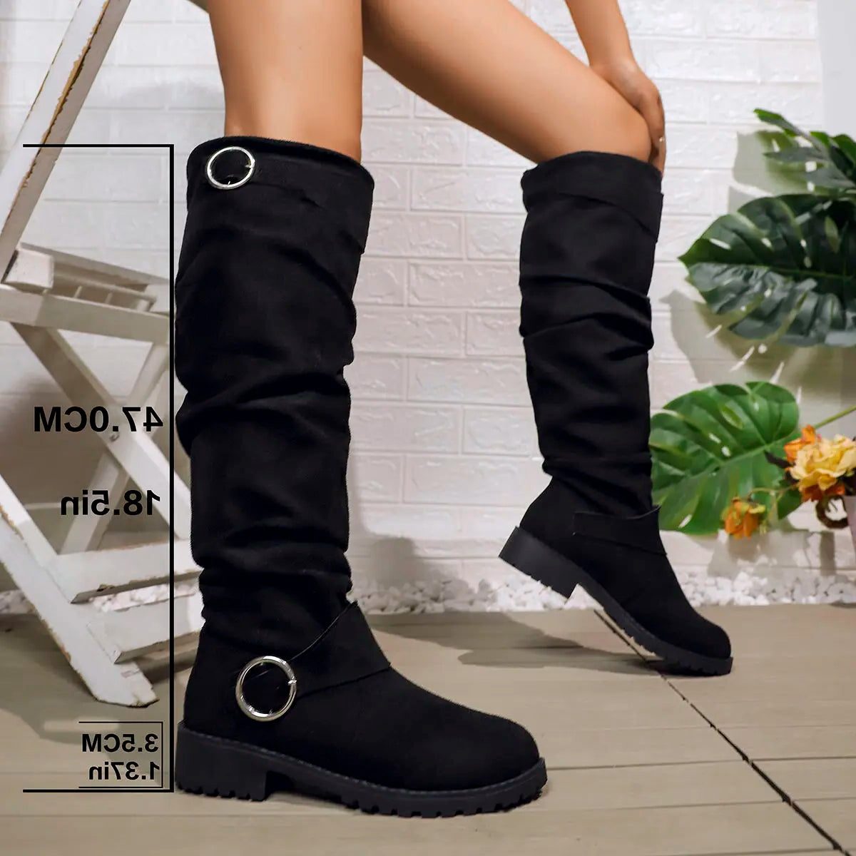Wesley | Knee High Slouchy Boots with Buckle Details for Women