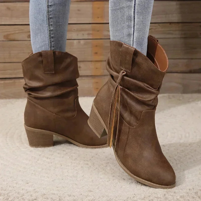 Women's suede ankle boots with braided straps