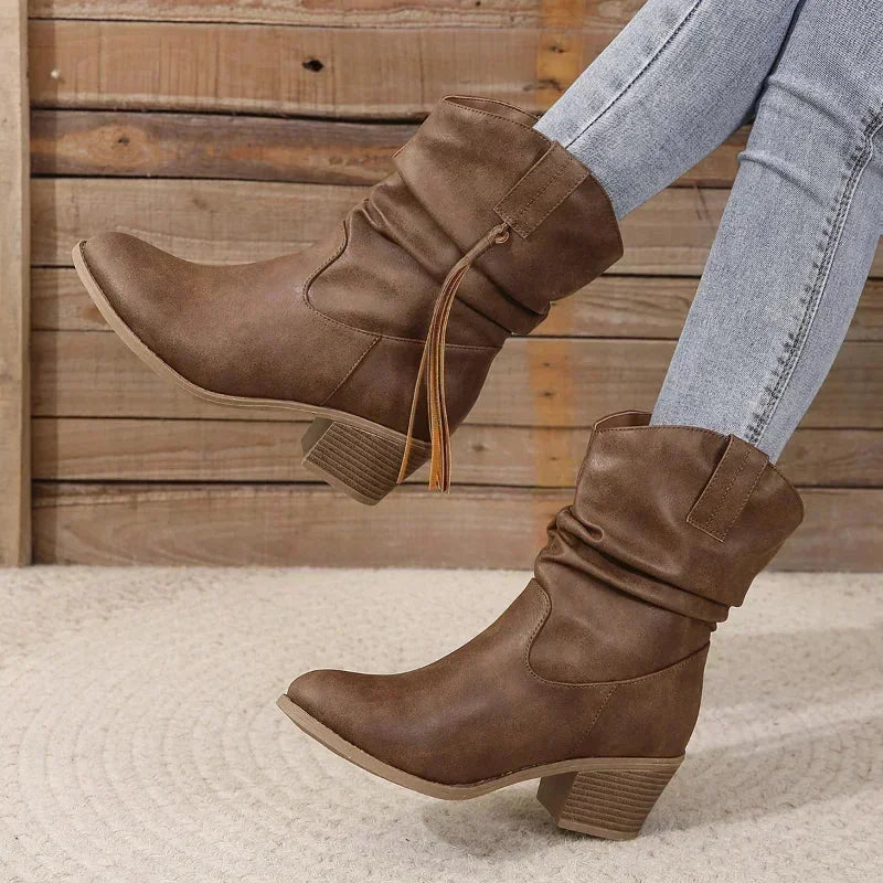 Women's suede ankle boots with braided straps
