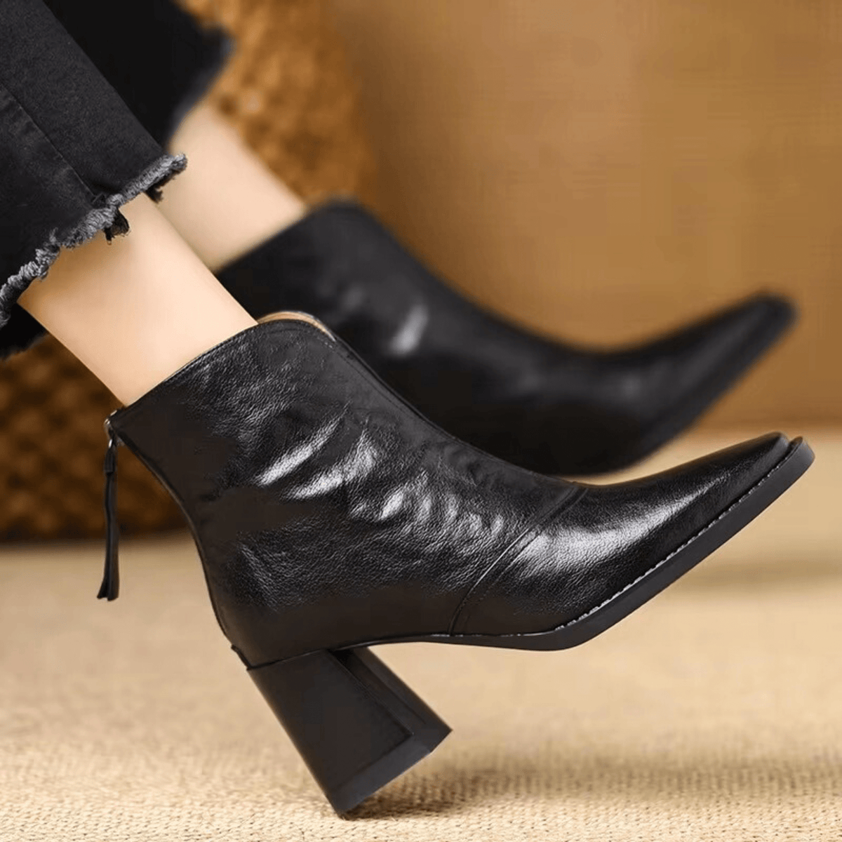 Women's Ankle Boots, Almond Toe, High Block Heel
