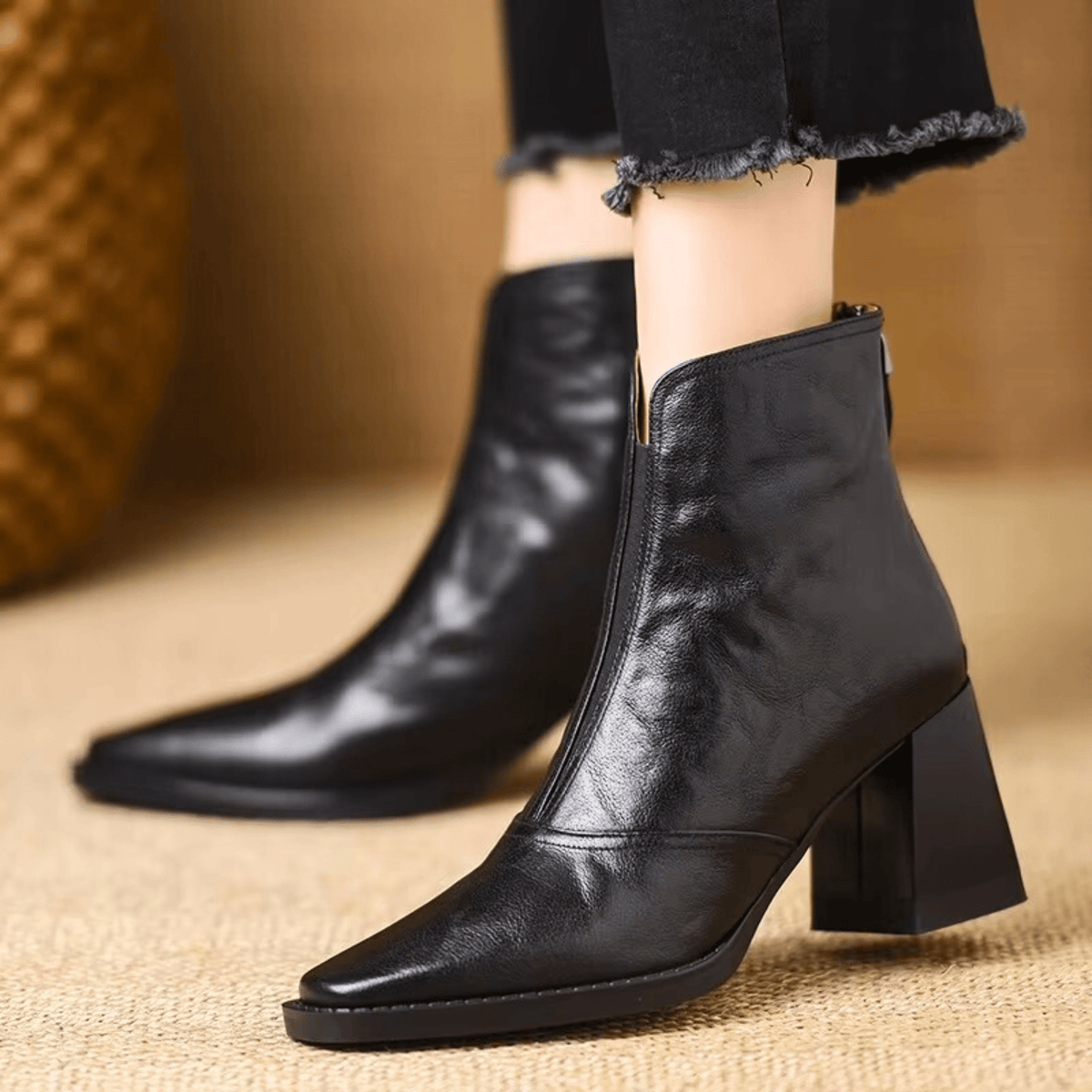 Women's Ankle Boots, Almond Toe, High Block Heel