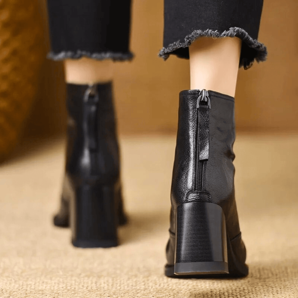 Women's Ankle Boots, Almond Toe, High Block Heel