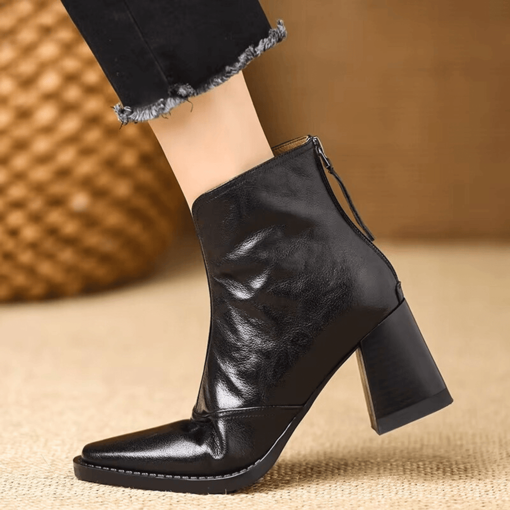Women's Ankle Boots, Almond Toe, High Block Heel