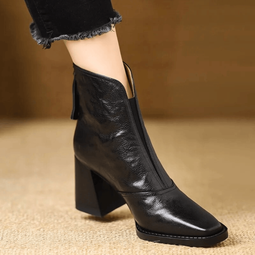 Women's Ankle Boots, Almond Toe, High Block Heel