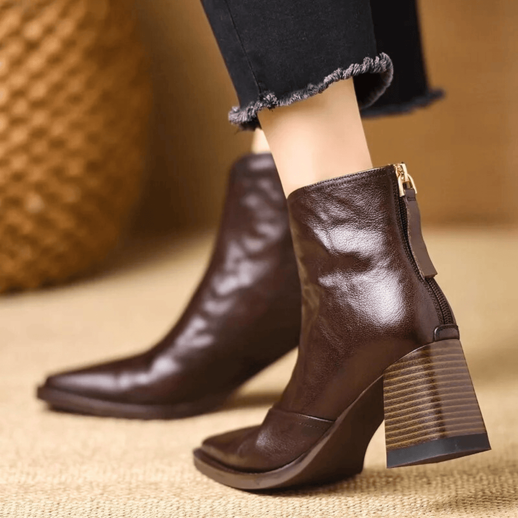 Women's Ankle Boots, Almond Toe, High Block Heel