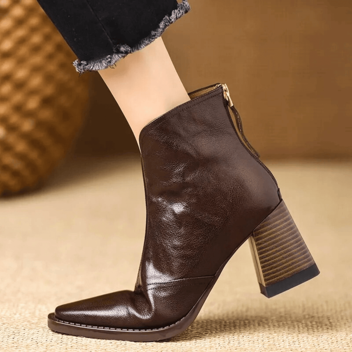 Women's Ankle Boots, Almond Toe, High Block Heel