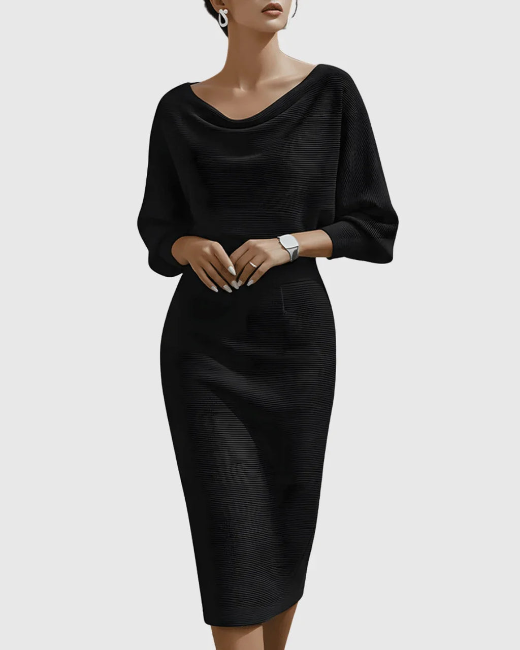 White draped batwing midi dress