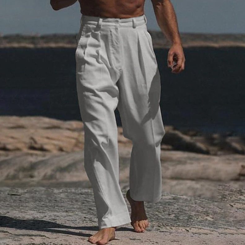 Wide Leg Linen Outdoor Trousers for Men