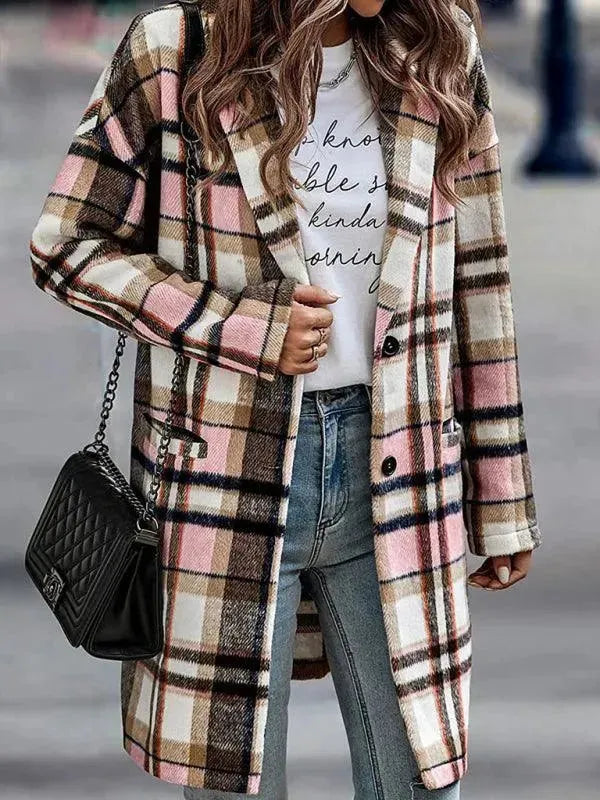 Women's Plaid Oversized Shacket with Notch Collar
