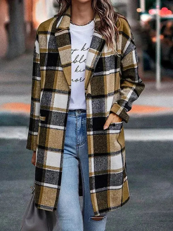 Women's Plaid Oversized Shacket with Notch Collar