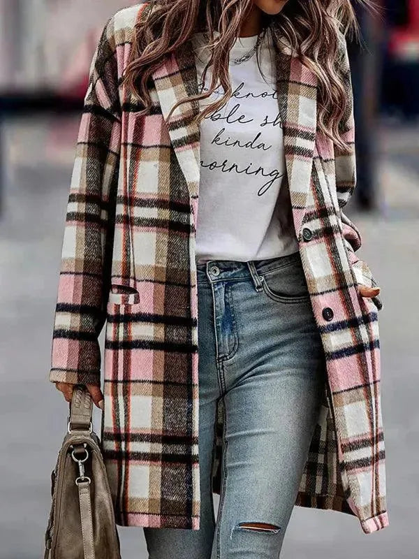 Women's Plaid Oversized Shacket with Notch Collar