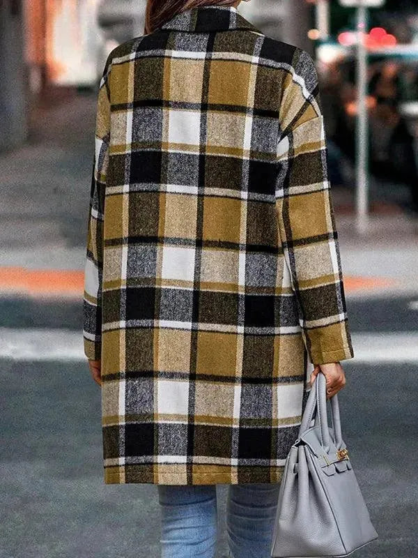Women's Plaid Oversized Shacket with Notch Collar