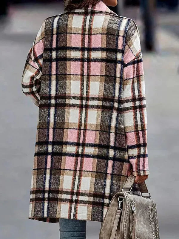 Women's Plaid Oversized Shacket with Notch Collar