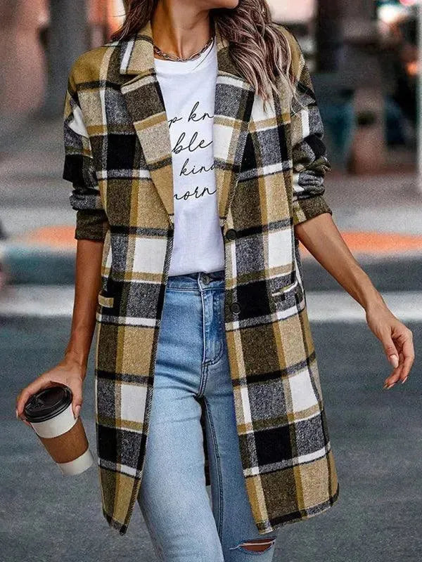 Women's Plaid Oversized Shacket with Notch Collar