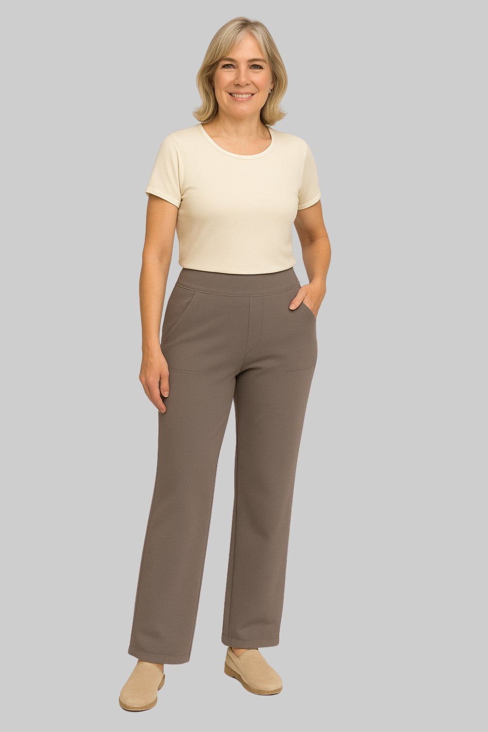 Women's High-Waist Straight-Leg Pants with Pockets