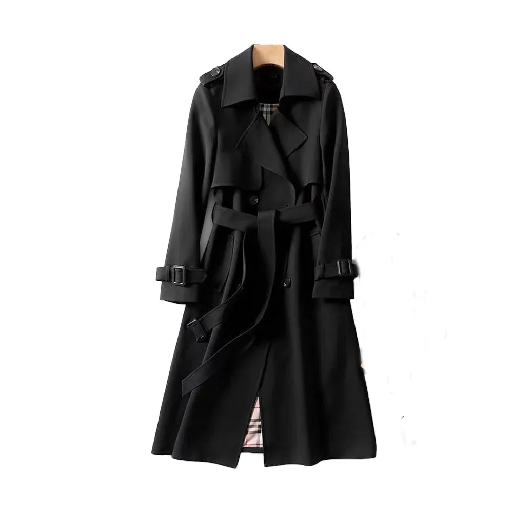 Women's Belted Trench Coat, Notched Lapel, Double-Breasted
