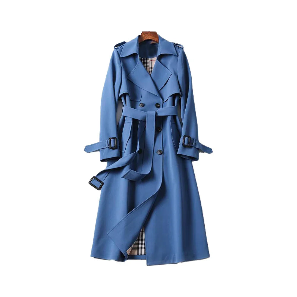 Women's Belted Trench Coat, Notched Lapel, Double-Breasted