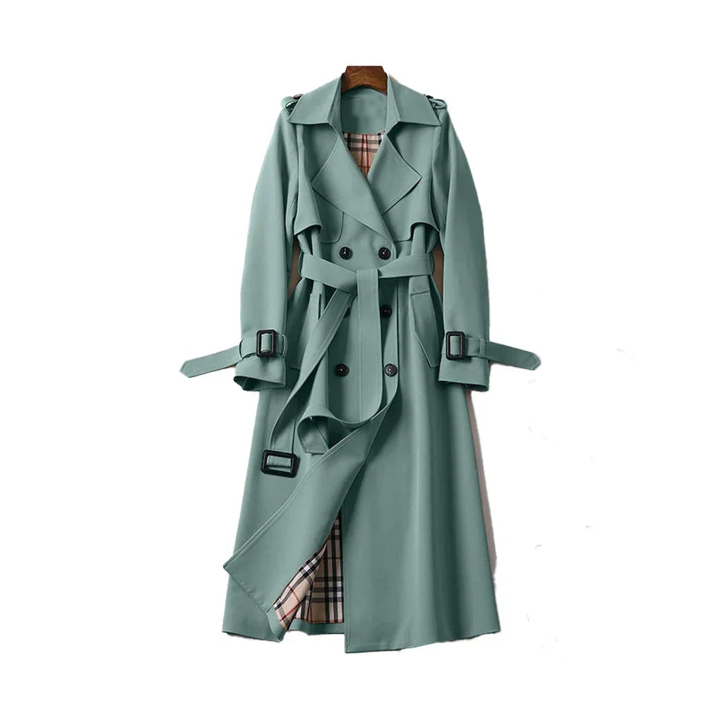 Women's Belted Trench Coat, Notched Lapel, Double-Breasted