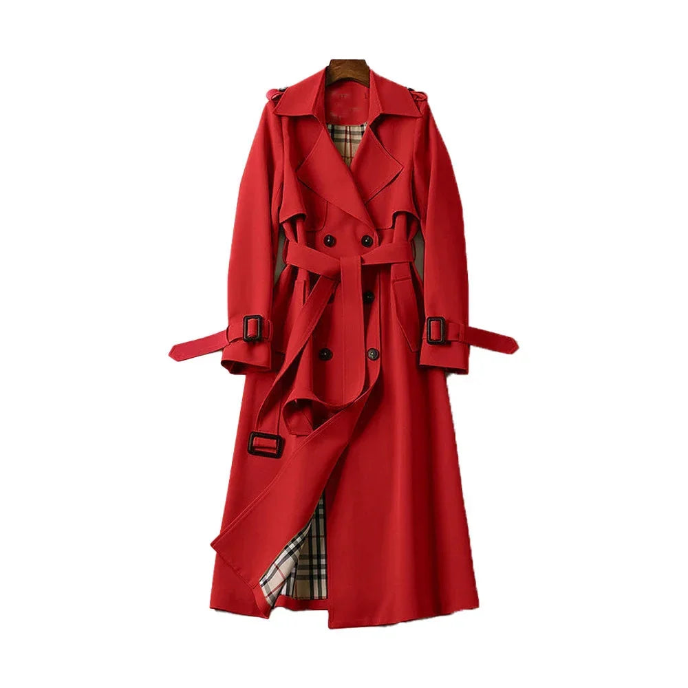 Women's Belted Trench Coat, Notched Lapel, Double-Breasted