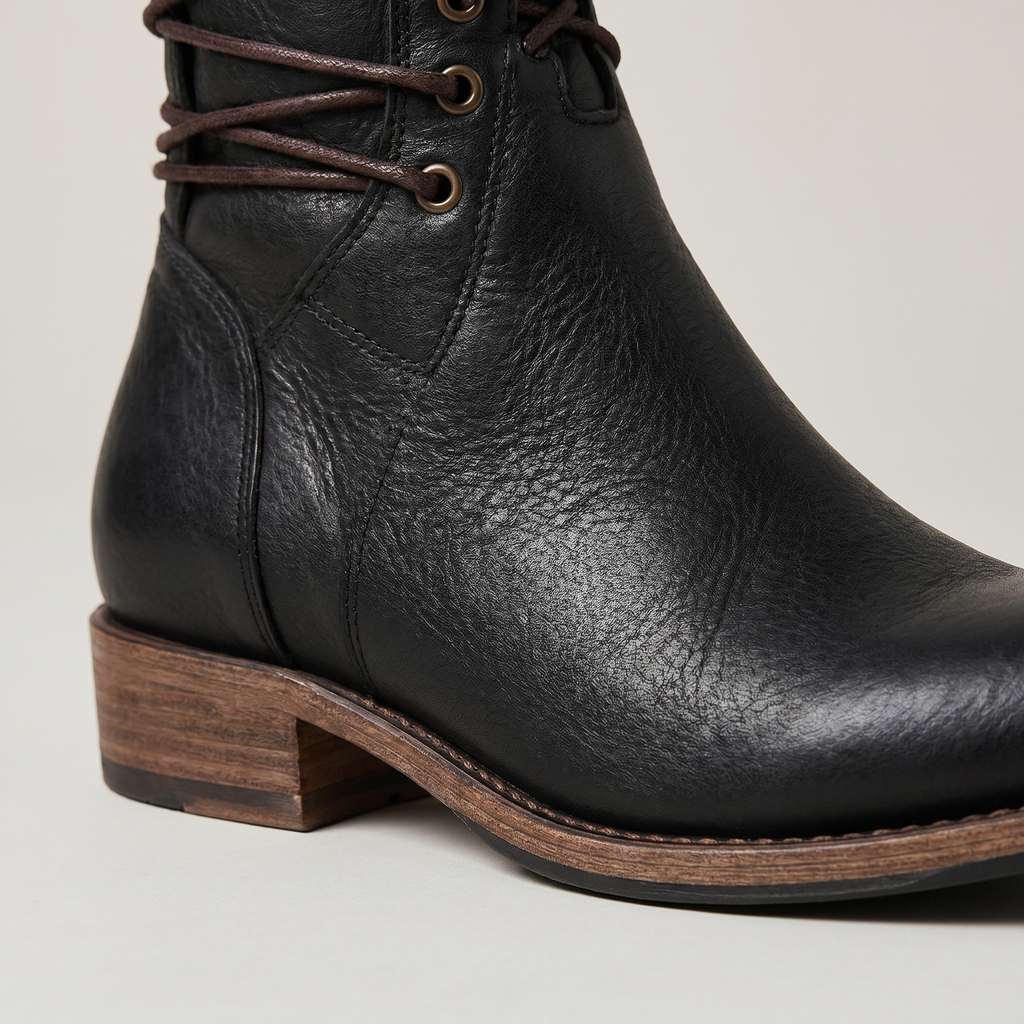 Women's Lace-Up Mid-Calf Boots, Studded Cuff, Block Heel