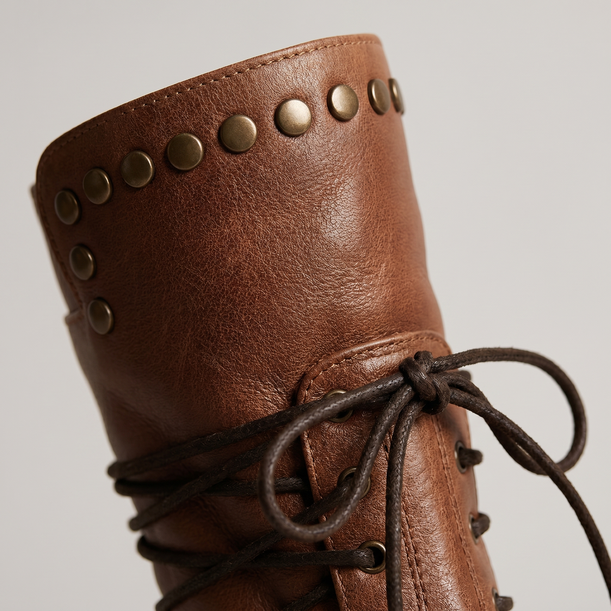 Women's Lace-Up Mid-Calf Boots, Studded Cuff, Block Heel