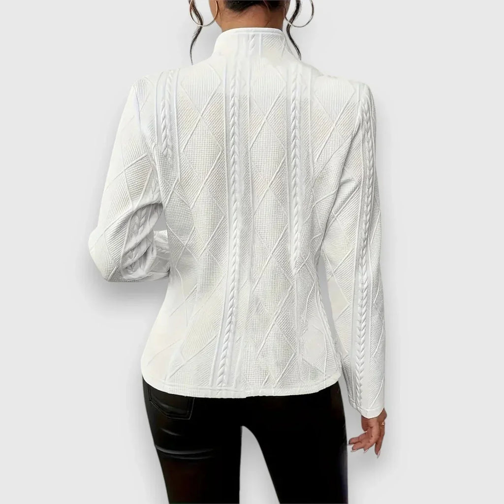Women's Cable Knit Sweater | Mock Neck Long Sleeve Fitted