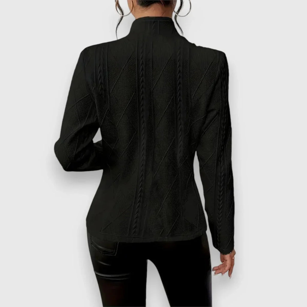 Women's Cable Knit Sweater | Mock Neck Long Sleeve Fitted