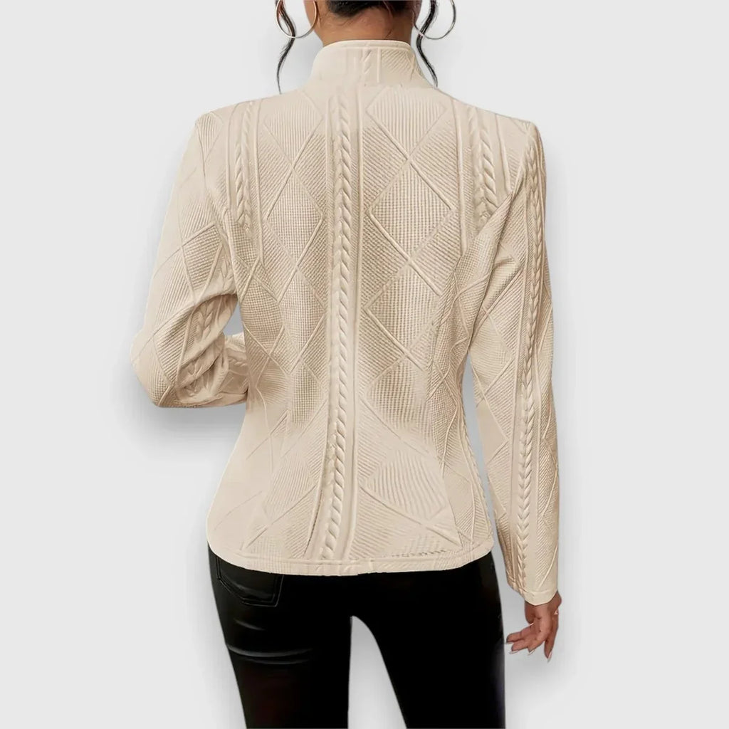Women's Cable Knit Sweater | Mock Neck Long Sleeve Fitted